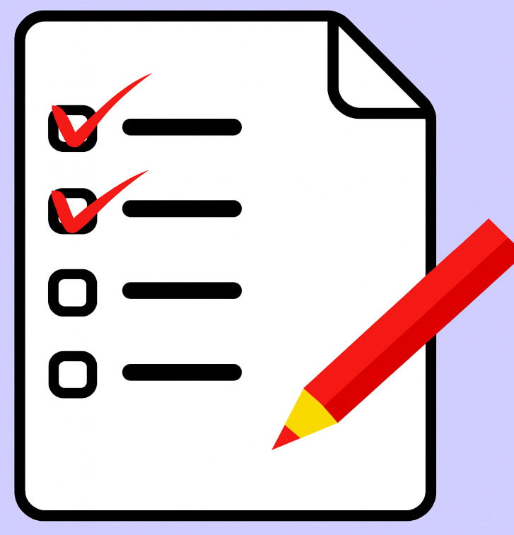 A list on paper with a red pencil to mark completed items