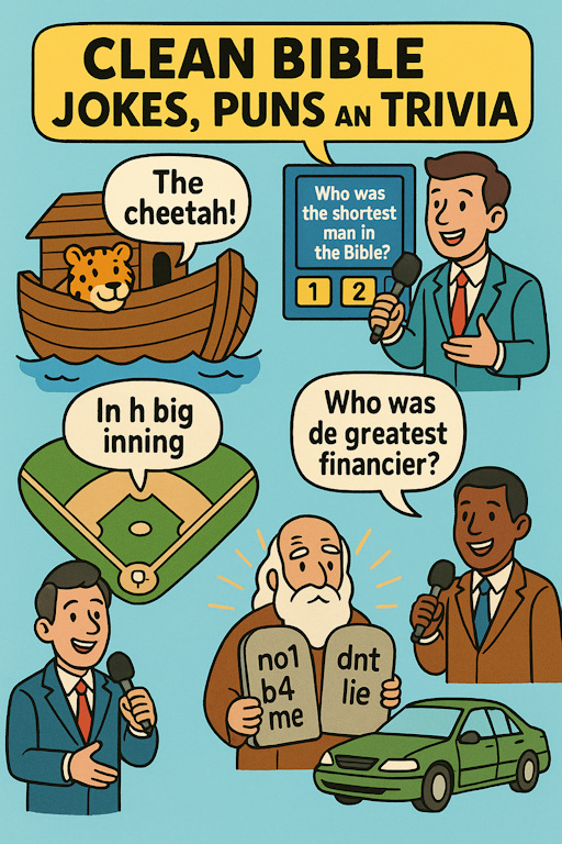 collage of Bible humor and trivia statements and questions