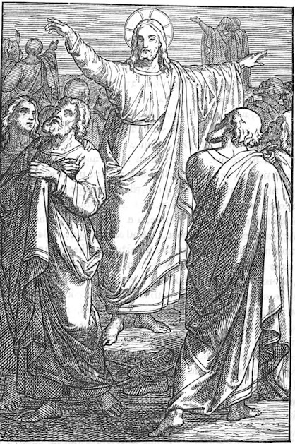 drawing of Jesus sending out 70 of his followers two by two