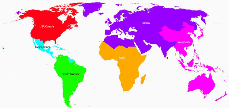 world map of Nazarene world mission regions