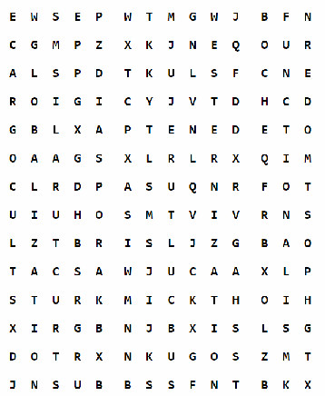 grid of letters
forming word search puzzle