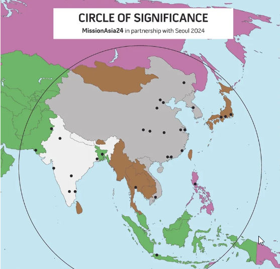 4,000 mile diameter Circle of
Significance in Asia where billions of  unreached people live
