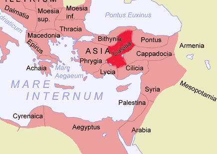Map of eastern end of the Mediterranean showing the province of Galatia in modern-day Turkey