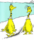 drawing of two Sneetches walking
beside a beach