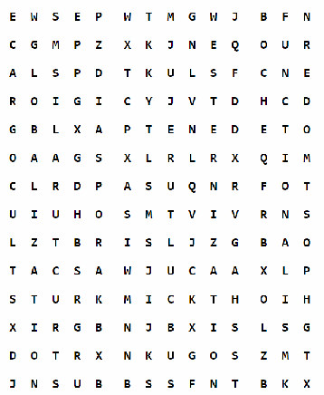 grid of letters
forming word search puzzle