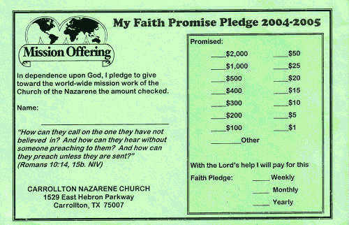 Faith Promise commitment card sample