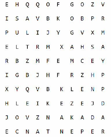 grid of letters for word search puzzle