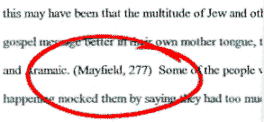 APA reference sources circled on a page
of a student paper