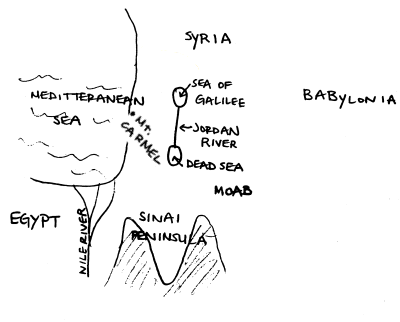 hand-drawn map of
biblical geography