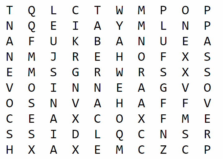 grid of letters for word
search puzzle
