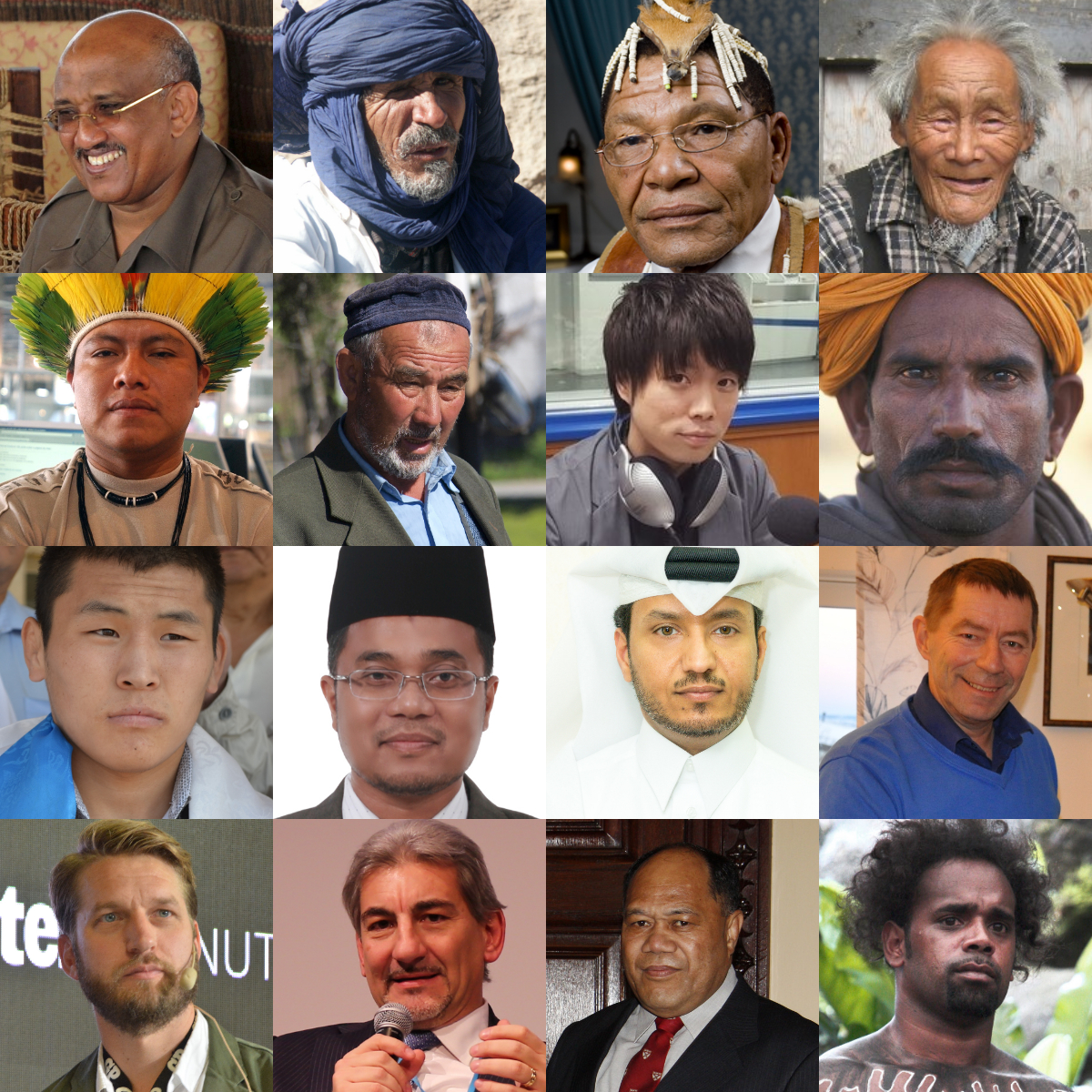 Facial photos of men from 16 different racial and ethnolinguistic groups