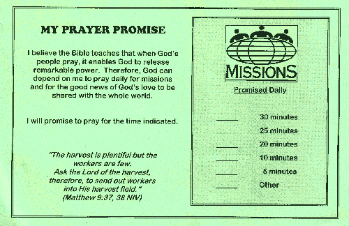 Faith Promise commitment card sample