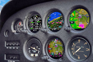 panel of airplane instruments