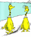 drawing of two Sneetches walking
beside a beach