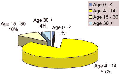 pie chart illustrating the ages
at which people became Christ-followers