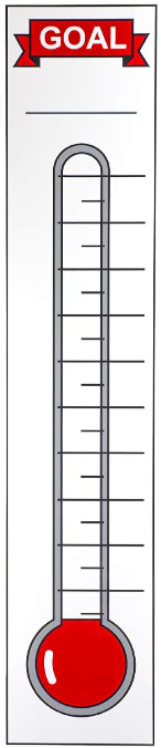 Fundraising thermometer showing progress toward a mission trip support goal