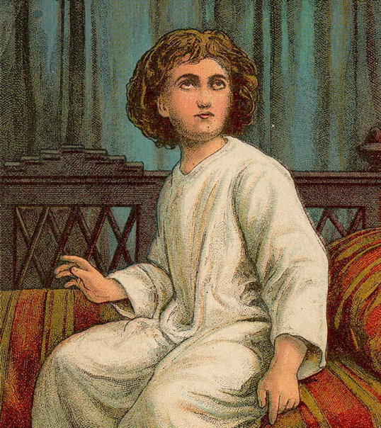 Young boy looking up as though he hears a voice from above