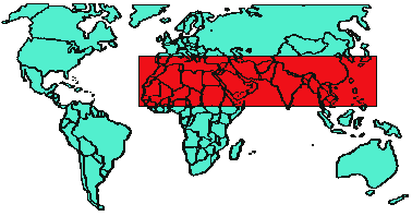 world
map showing location of 10/40 window where many unreached peoples live