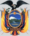 Ecuador's coat of arms with eagle and flags