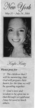 sample prayer card from Kayla
Kratz